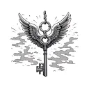 A key to success with wings soaring through the night sky tattoo design idea