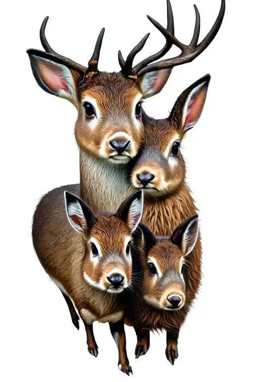 DEER, RABBIT and wild boar family tattoo design idea