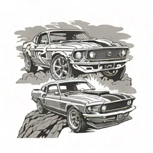 mustang 1970 ford mustang and mountain  tattoo design idea