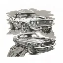 mustang 1970 ford mustang and mountain  tattoo design idea