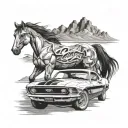 mustang 1970 ford mustang and mountain  tattoo design idea