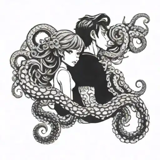 anime style couple tattoos girl in octopus tentacles tattoo design idea