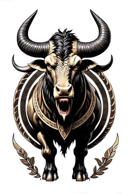 symbolic minotaur mythic theme on 2 legs statue tattoo design idea