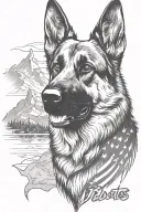 German shepherd saying "diabetes" American flag mountain scene tattoo design idea