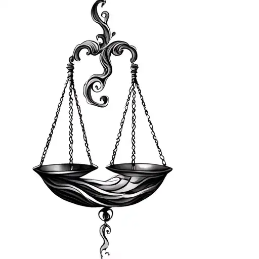 Libra scale Aquarius waves flowing tattoo design idea