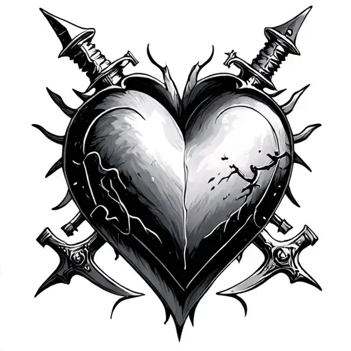 2 dagger behind the heart of christ heart tattoo design idea
