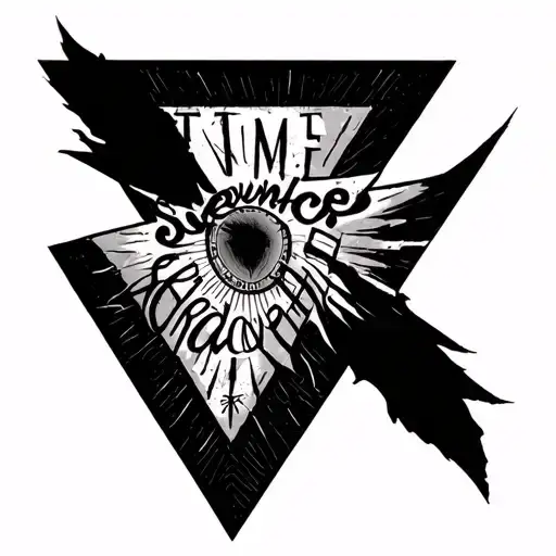 triangle shape with words time distance silence tattoo design idea