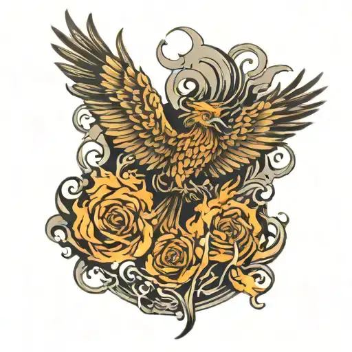 Phoenix with smoke and guns   tattoo design idea