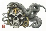cobra wrapped around a skull   tattoo design idea