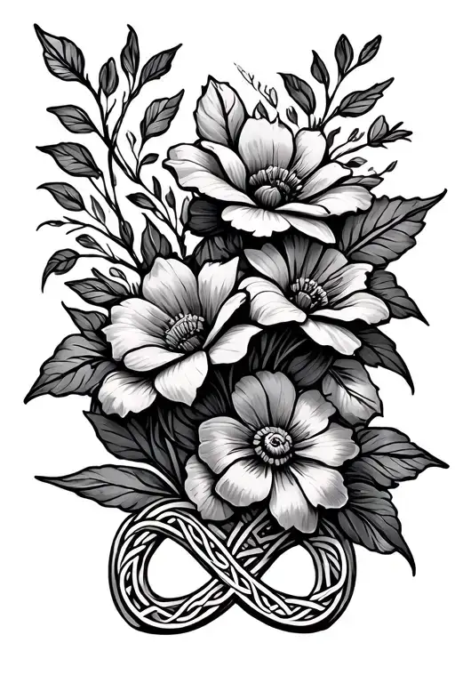 Celtic Motherhood Knot flowers tattoo design idea
