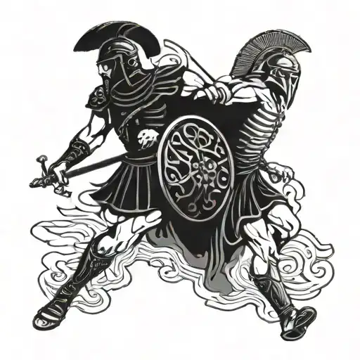 Ancient Greek warriors in battle scenes tattoo design idea