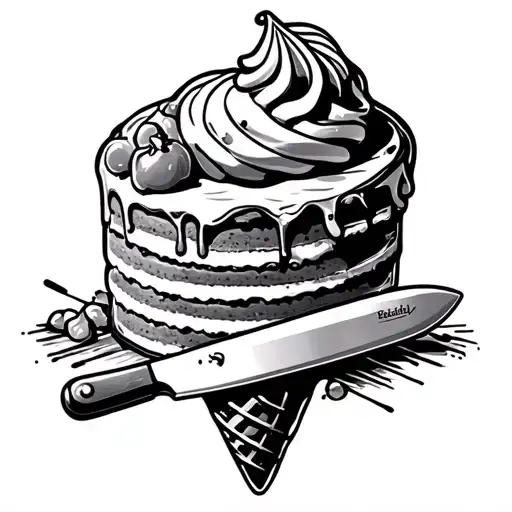 cake , butcher , knife , ice cream cone tattoo design idea