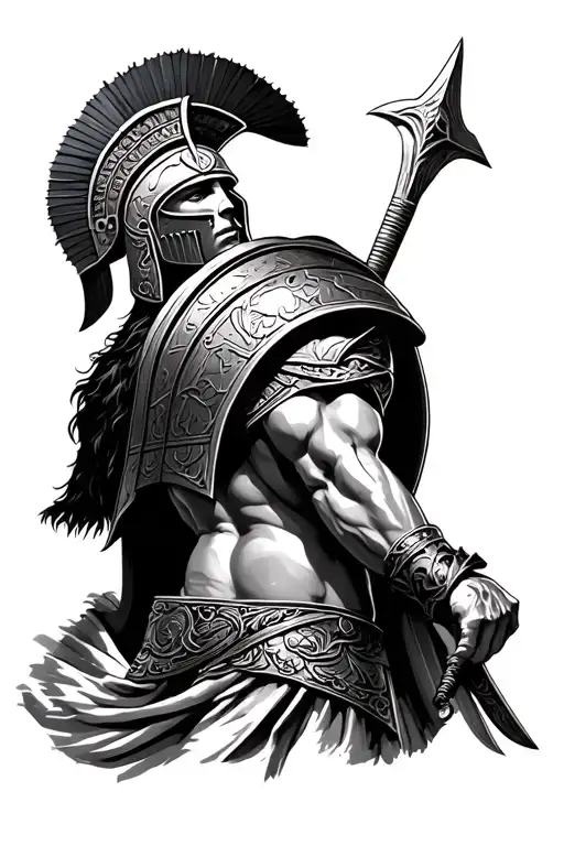 Greek mythology, Spartan, gladiator, symbolism, resilience, courage, strength through struggle tattoo design idea