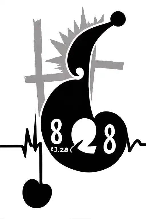 Create a cool tattoo design for romans 8:28 including a semicolon, a heartbeat with a flatline in middle, and a cross tattoo design idea