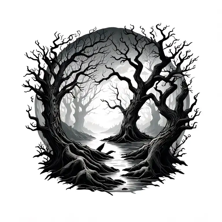 Haunted Forest tattoo design idea