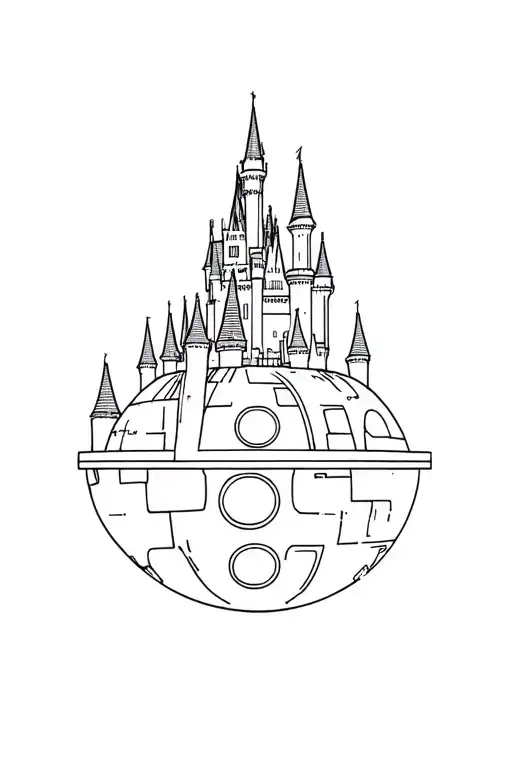 Disney world castle overshadowed by the death star  tattoo design idea