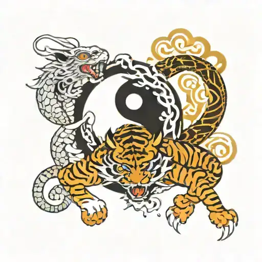 ying and yang dragon and Tiger tattoo design idea