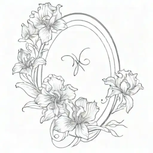 a wispy heart with an  iris flower love mom tattoo design idea