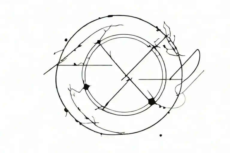 imperfect circle and a arrown with semicolon cutting through the circle tattoo design idea