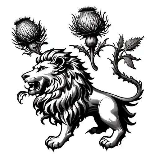 Combine a rampant lion and a Scottish thistle in a unique way tattoo design idea
