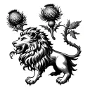 Combine a rampant lion and a Scottish thistle in a unique way tattoo design idea