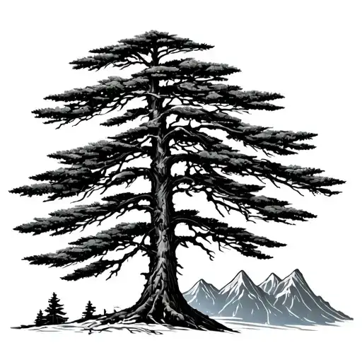 mountains lines hemlock tree tattoo design idea