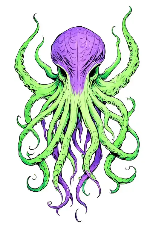 cthulhu purple and green tattoo design idea