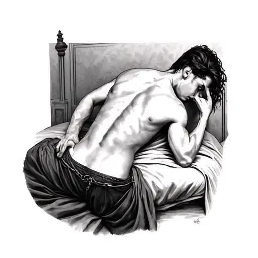sexy bdsm man tied to the bed tattoo design idea