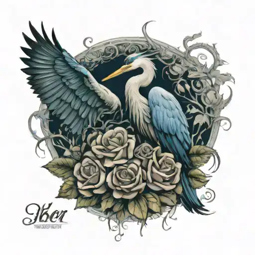 blue heron roses tattoo design idea