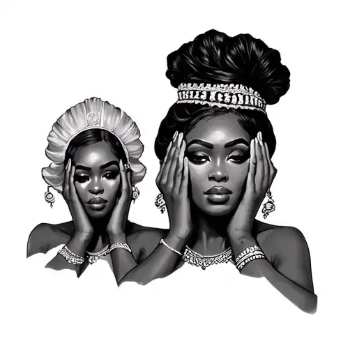 African queen hear no evil see no evil speak no evil tattoo design idea
