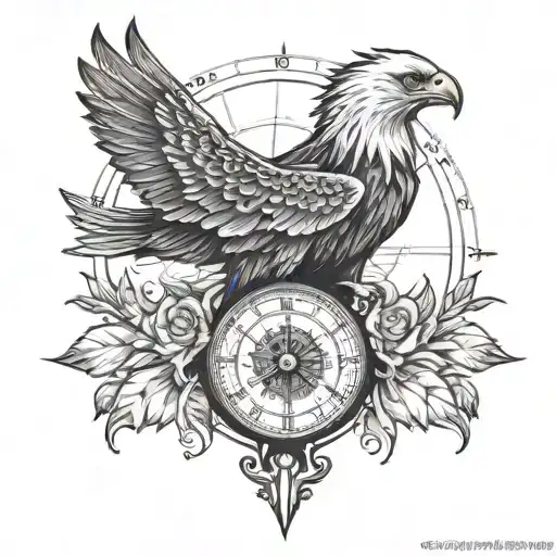 eagle clock compass tattoo tattoo design idea