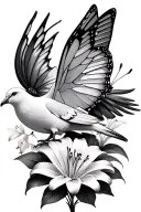 dove and lilly  and butterfly  tattoo design idea