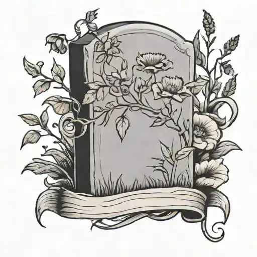 blank gravestone with a wildflower on the side tattoo design idea