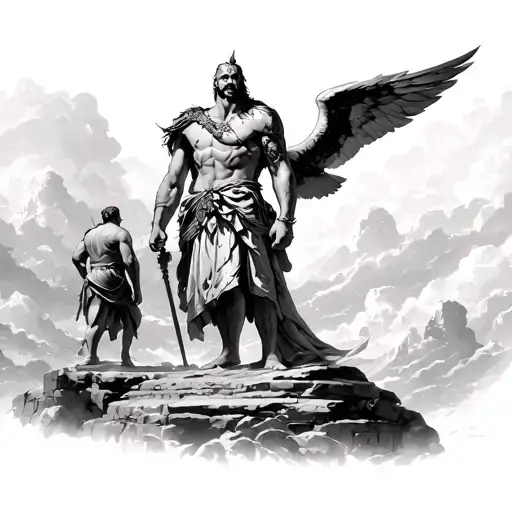 God Of War Ares standing on Olympus watching Icarus tattoo design idea