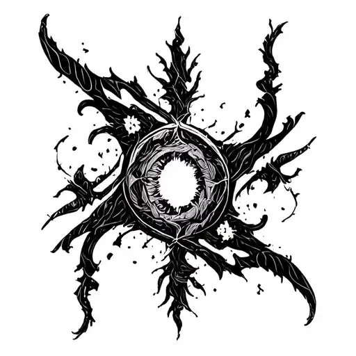 "Create an unusual symbol that embodies the themes of darkness, despair, destruction, fear, and the power of magic. Th tattoo design idea