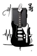 fender guitar, ps5 controller, kanji love, fishing hook, heartbeat tattoo design idea