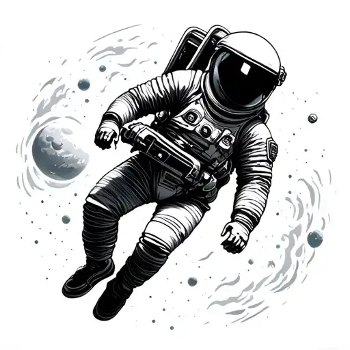 badass astronaut floating in space tattoo design idea