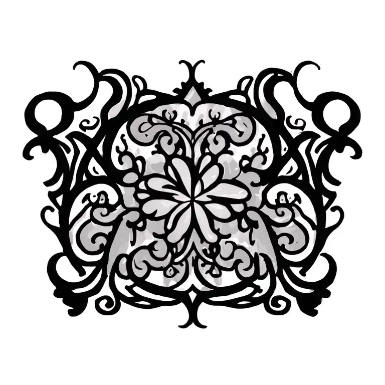 Single Gothic filigree featuring intricate swirling curves, baroque-style flourishes, and subtle ornamental details. tattoo design idea