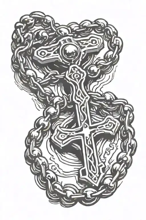rosary with motocross chain tattoo design idea