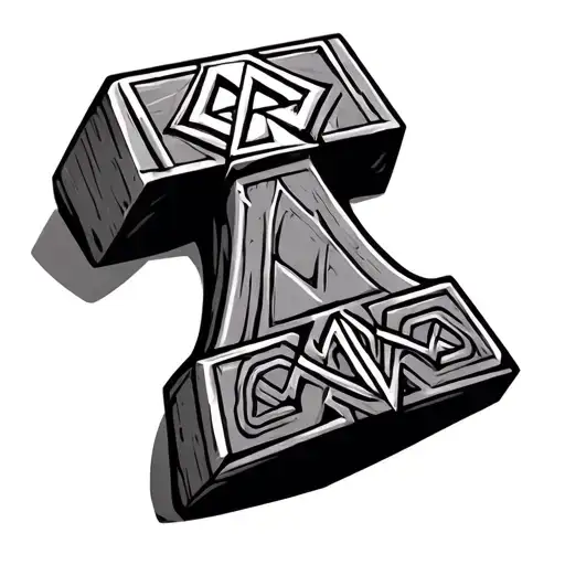 mjolnir hammer outline with valknut symbol on hammer head tattoo design idea