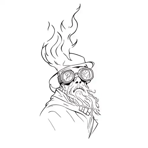 Wizard in welding goggles casting fire tattoo design idea