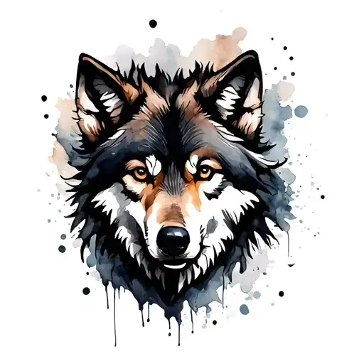 wolf face surrounded by shadows tattoo design idea