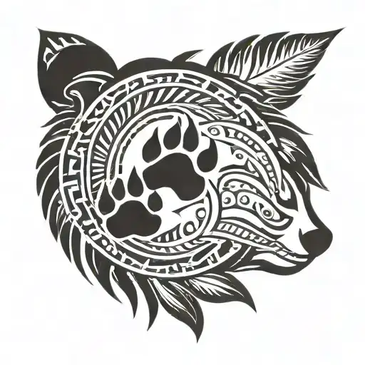 feather and bear paw print tattoo design idea