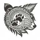 feather and bear paw print tattoo design idea