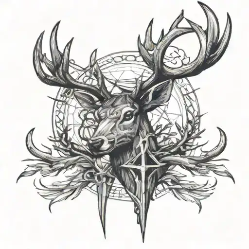 roe buck antler and bow arrows tattoo design idea