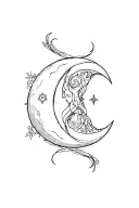 gemini sign and cresent moon surrounded tattoo design idea