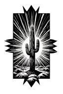 Sun rays horizon behind a desert landscape with one cactus tattoo design idea