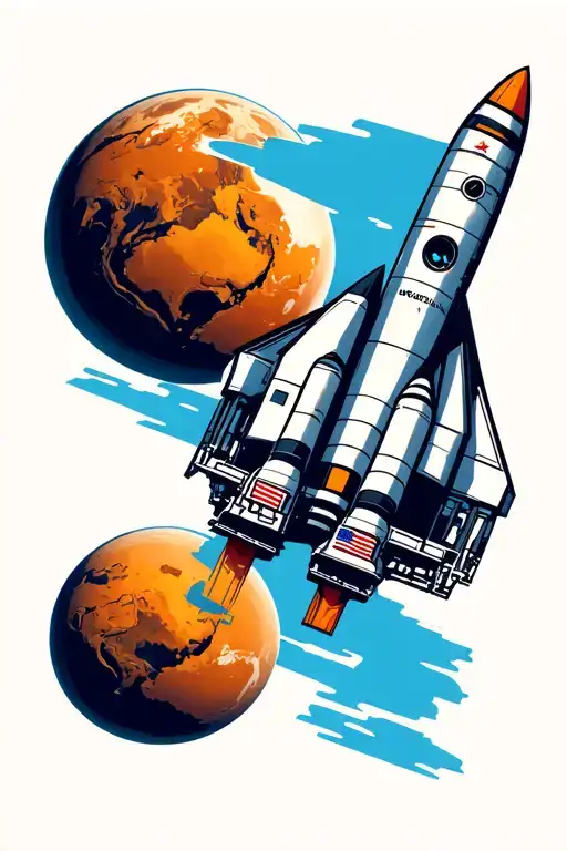 planet mars with the Columbia rocket ship tattoo design idea