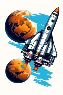 planet mars with the Columbia rocket ship tattoo design idea