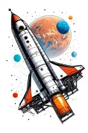 planet mars with the Columbia rocket ship tattoo design idea
